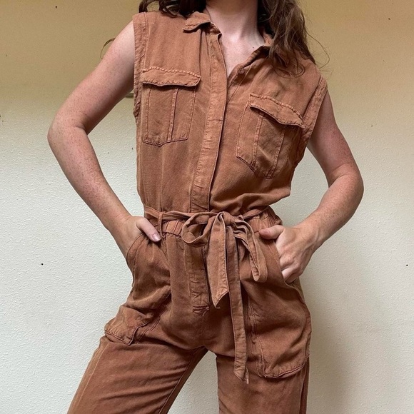 YOUNG FABULOUS & BROKE linen blend Cuba jumpsuit in Caramel - Picture 11 of 11